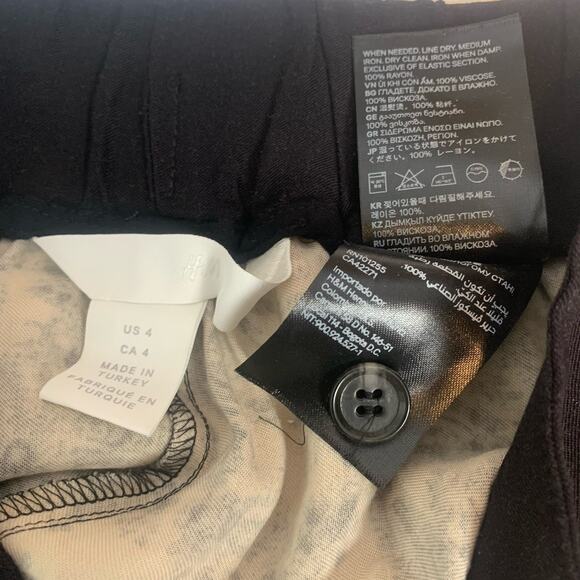 H&M Pants Womens 4 Wide-Leg Crop Boho Chic Baroque Print Black Cream Flowy - Picture 8 of 11